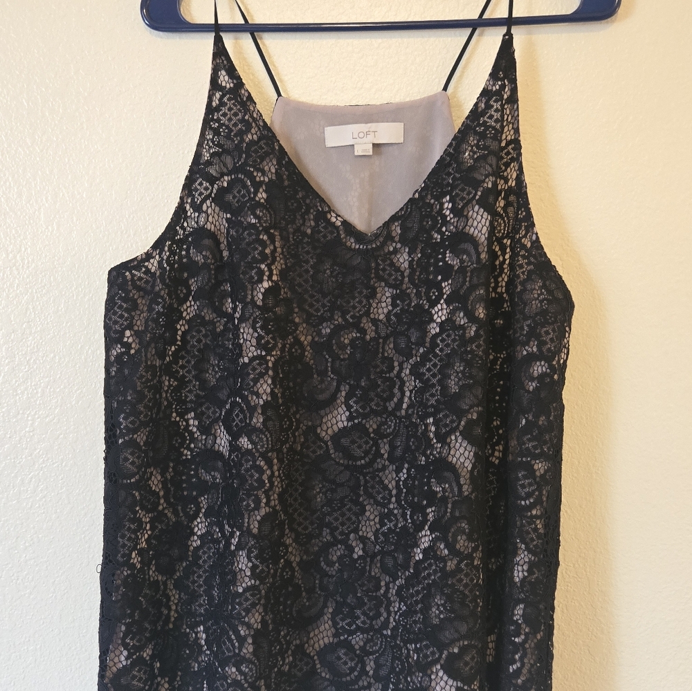 LOFT black lace cami racerback with nude lining